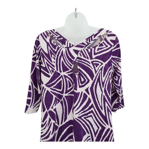 IC by Connie Tunic Top Size Small Purple Crinkle 3/4 Sleeves Lagenlook Geometric - Picture 6 of 10